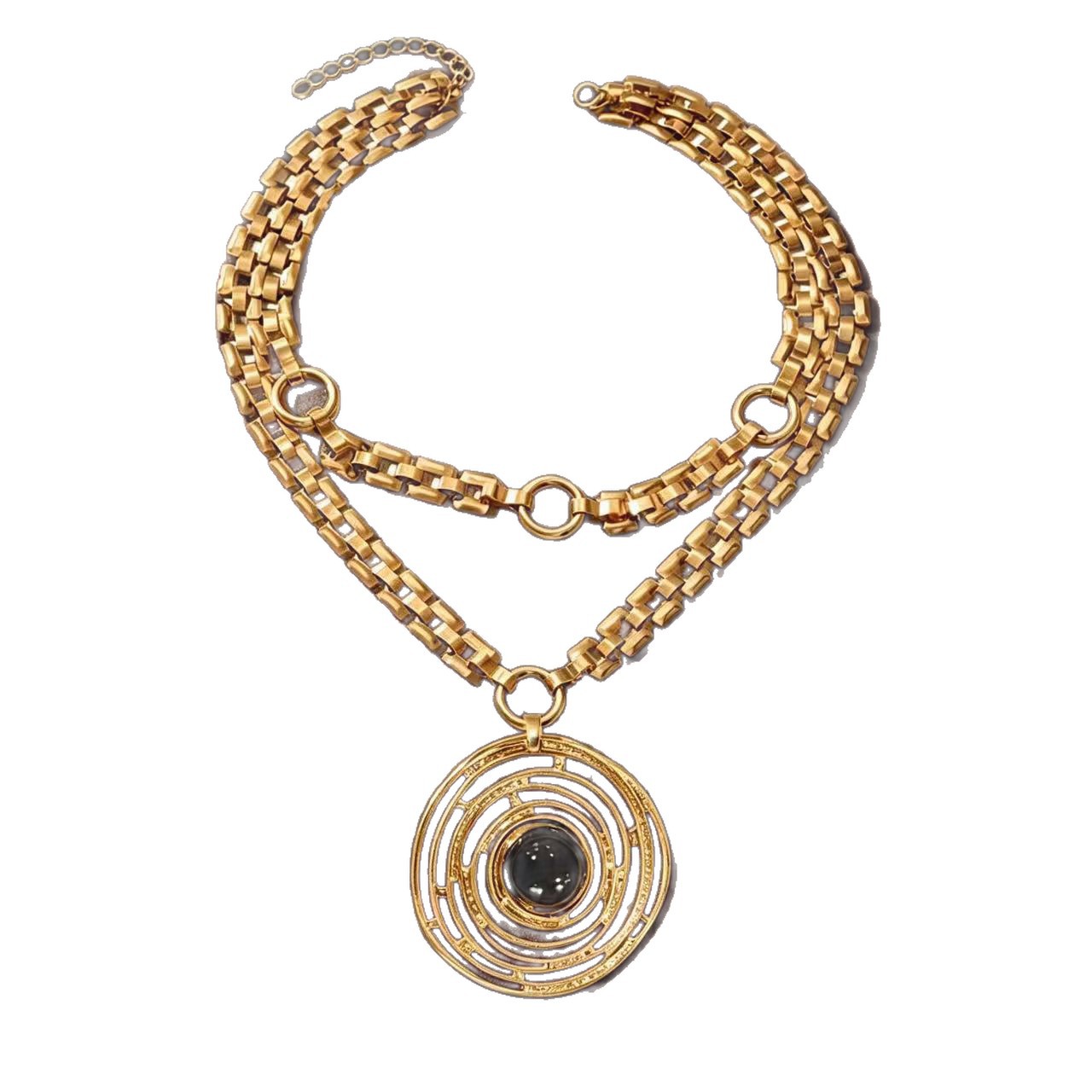 Personalized Retro Hollow Twisted Coil Pendant Double Layer Chain_voghion.com