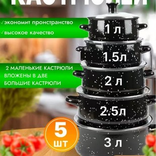 Cross-Border Hot Selling Enamel Pot Five-Piece Set Enamel Soup Pot Export Black Pitted Stew Pot Russian Double-Eared Soup Pot