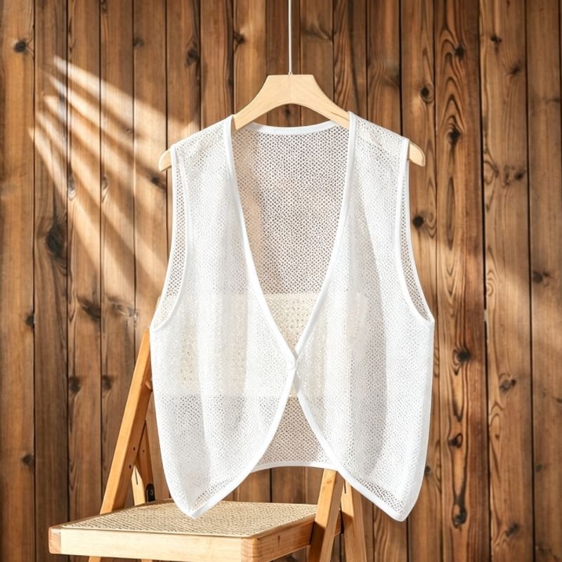 Plus-Size Hollow-Out Knit Vest for Women, Summer Thin Style, Layered Wear, Loose Sleeveless Cardigan, Short Casual Vest Plus-Size Hollow-Out Knit Vest for Women, Summer Thin Style, Layered Wear, Loose Sleeveless Cardigan, Short Casual Vest