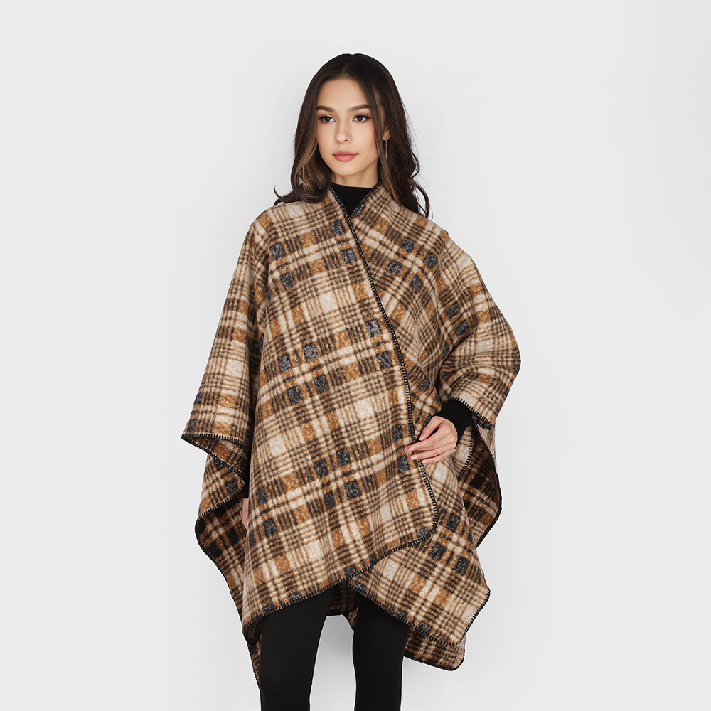 2025 comercio exterior AliExpress moda otoño e invierno chaqueta de lana gruesa y cálida chal a cuadros chaqueta retro suelta