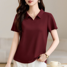 polo领短袖t恤女夏季2025新款爆款正肩纯色半袖洋气减龄显瘦上衣