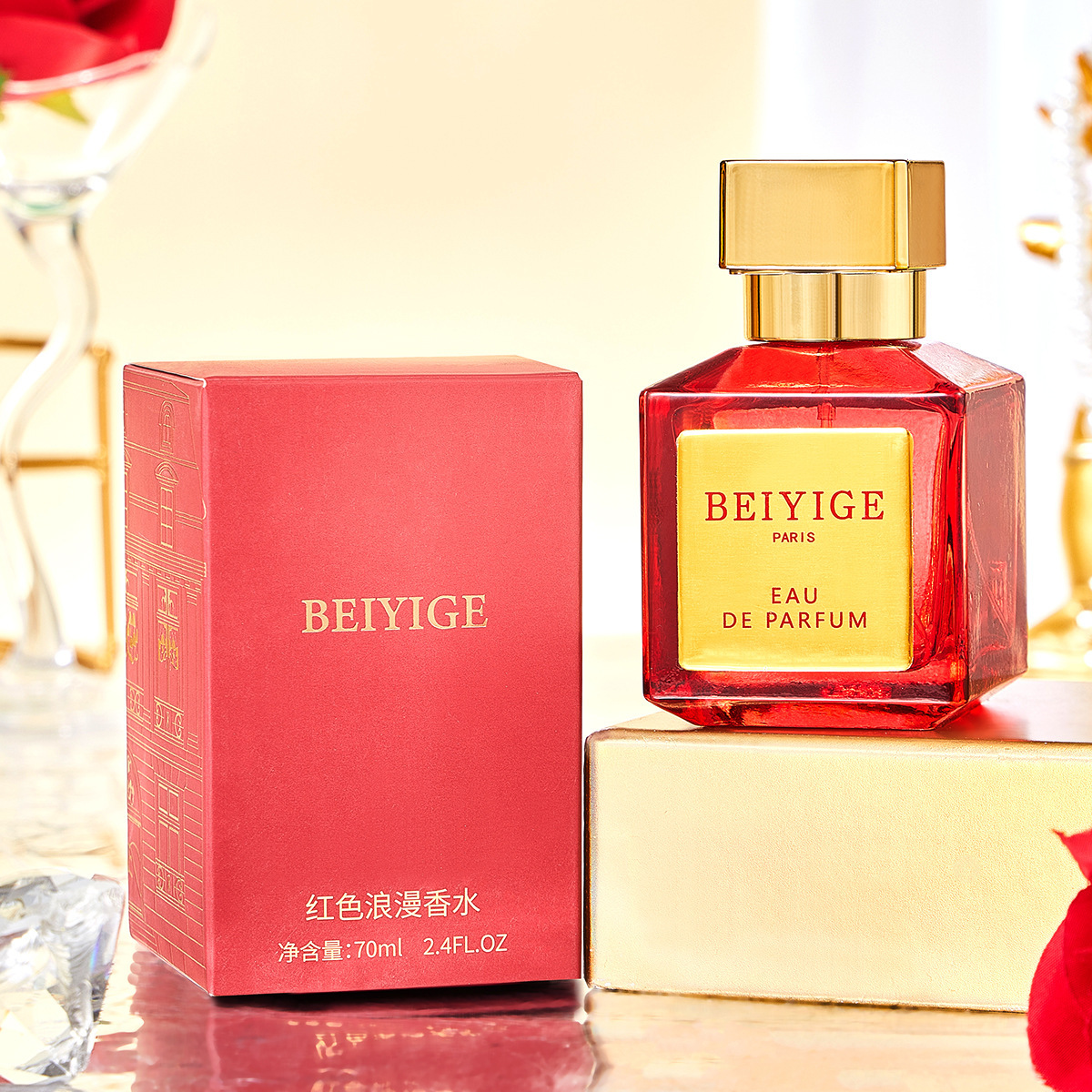 Fábrica directa de perfume romántico transfronterizo rojo oro perfumes damas rosa ébano incienso duradero fragancia 70ml