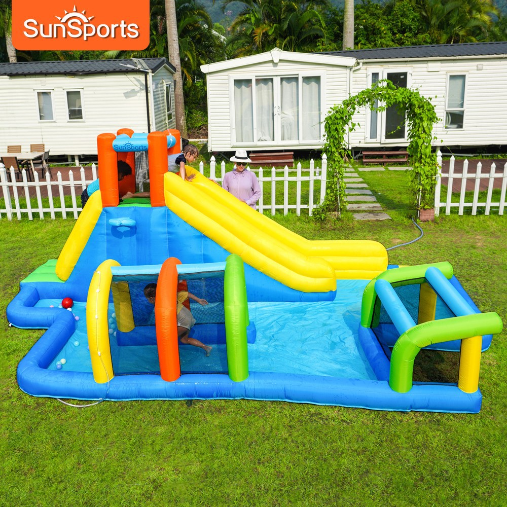 SunSports | Pequeño castillo inflable para niños, trampolín, casa, castillo inflable, tobogán, castillo inflable, piscina de olas