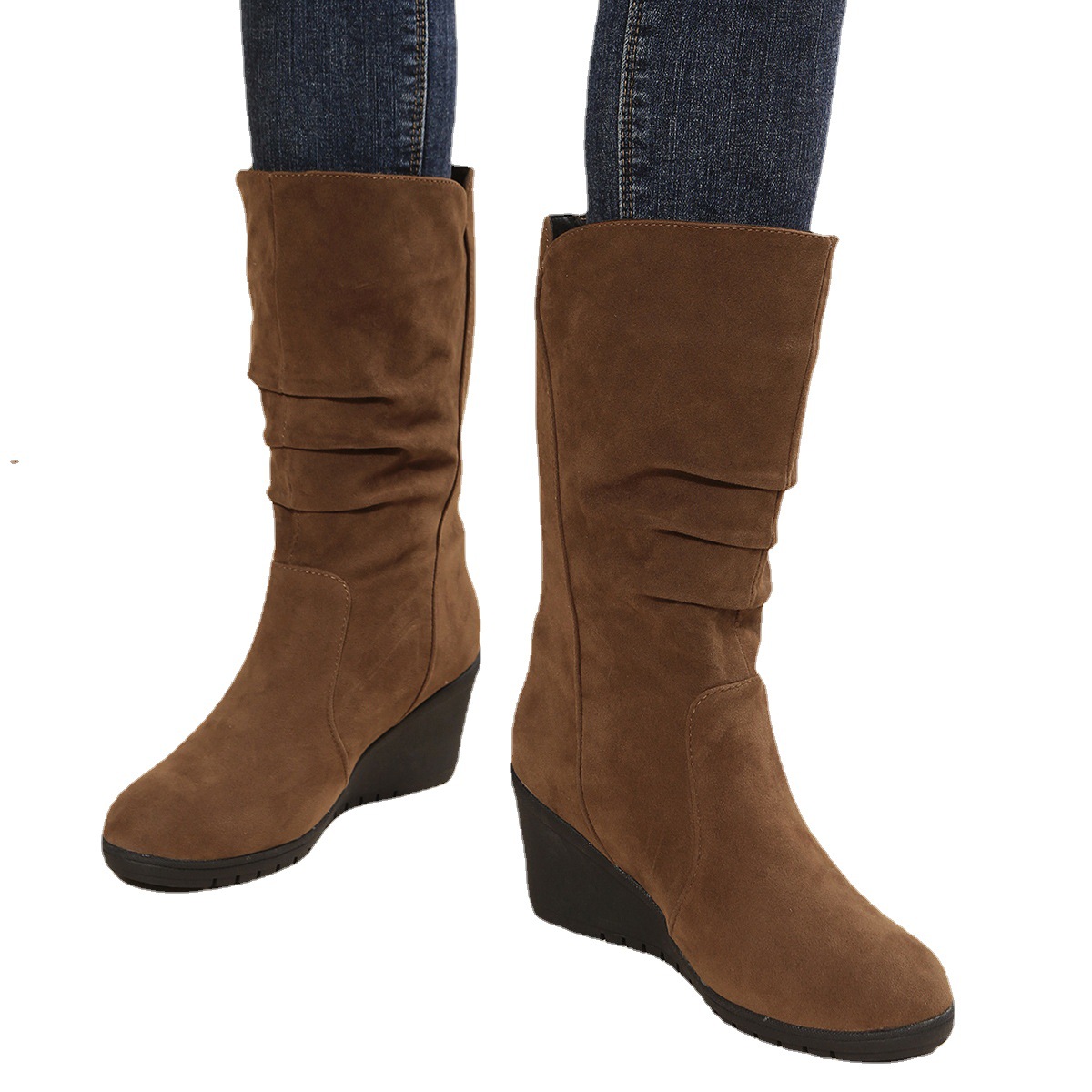 Plus-size low heel round head women's height-raising casual boots_voghion.com