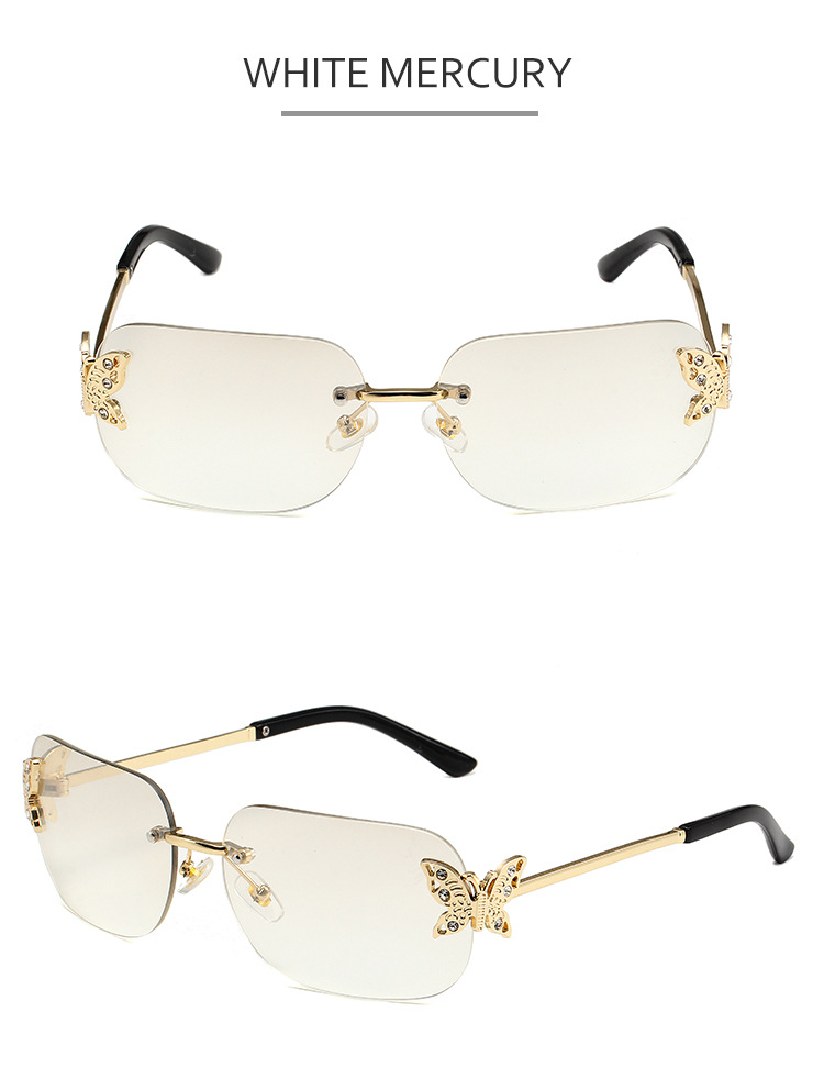 50g Weight Frameless Glasses Structure Sunglasses Classification PC, UV400 Protection Lens Material Square Glasses Style Travel Occasion Butterfly Pattern Women's Gender Simple Style, Classic Style Style Grey, Gold Color Simple Style Classic Style Butterfly PC UV400 Protection Square Frameless Women's Sunglasses 12