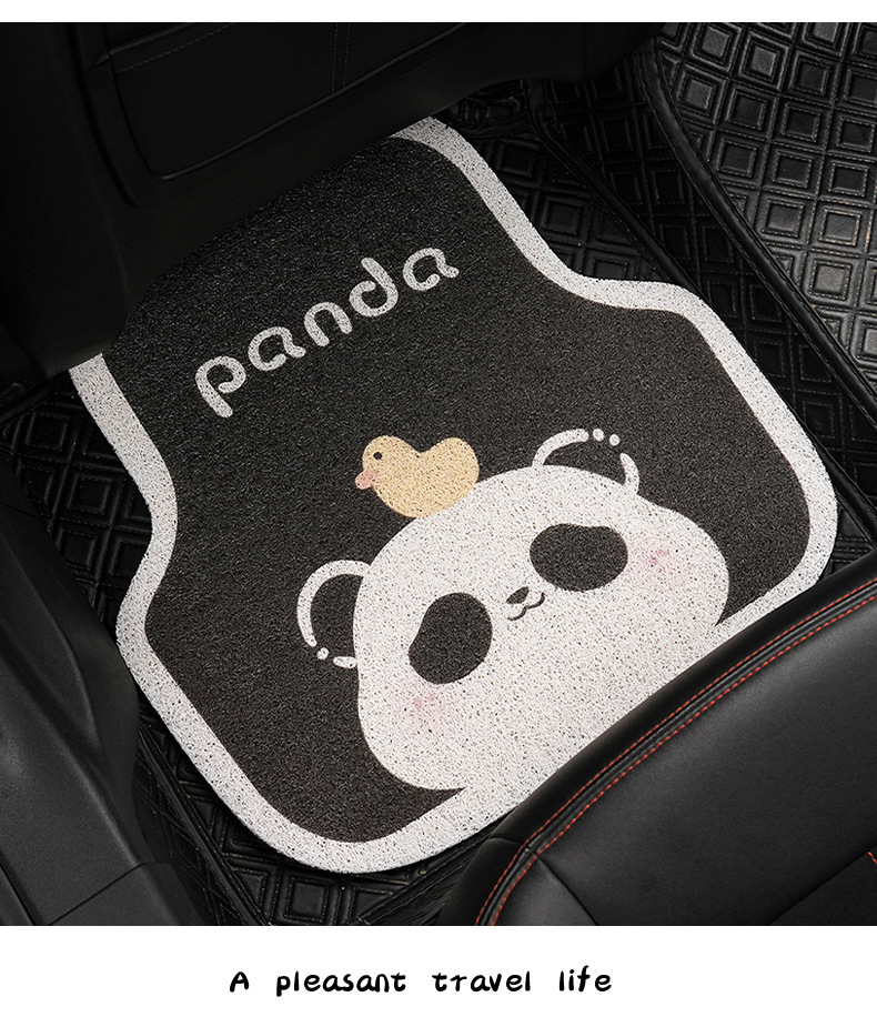 Cute Panda Car Floor Mats, Wire Rings, Wear-Resistant and Dirt-Resistant Car Floor Mats, Cartoon Anti-Slip Single-Piece Car Protective Mats