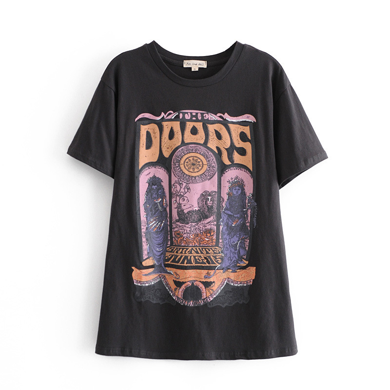 round neck short sleeve statue print T-shirt NSAM32411