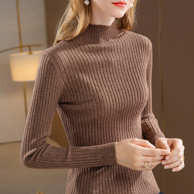 Suéter de punto de cuello medio alto para mujer, estilo nuevo 2025, suéter acanalado de color sólido, capa base, ropa interior elegante, top que estiliza la cintura image 3