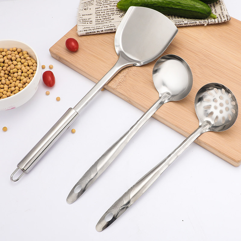 Regalos al por mayor de acero inoxidable cocina de cocina set completo de pala de platos fritos caseros antiadherente cocina engrosada en uno