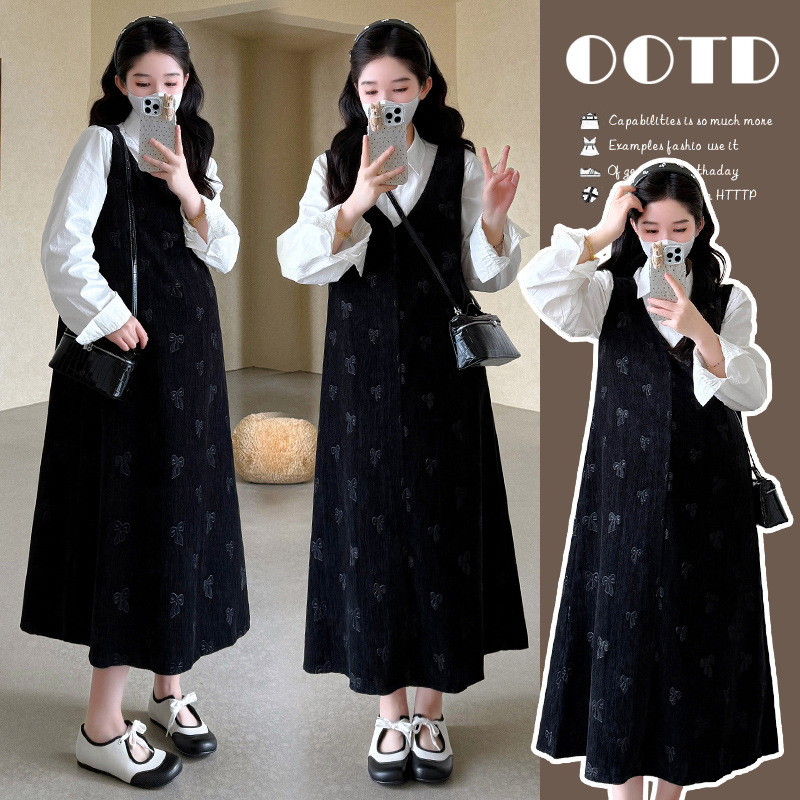 Maternity Suit Autum Fashion Long-Sleeved Top Dress Two-Piece Set 2025 New Pregnancy Beautiful Skirt Autum Wear