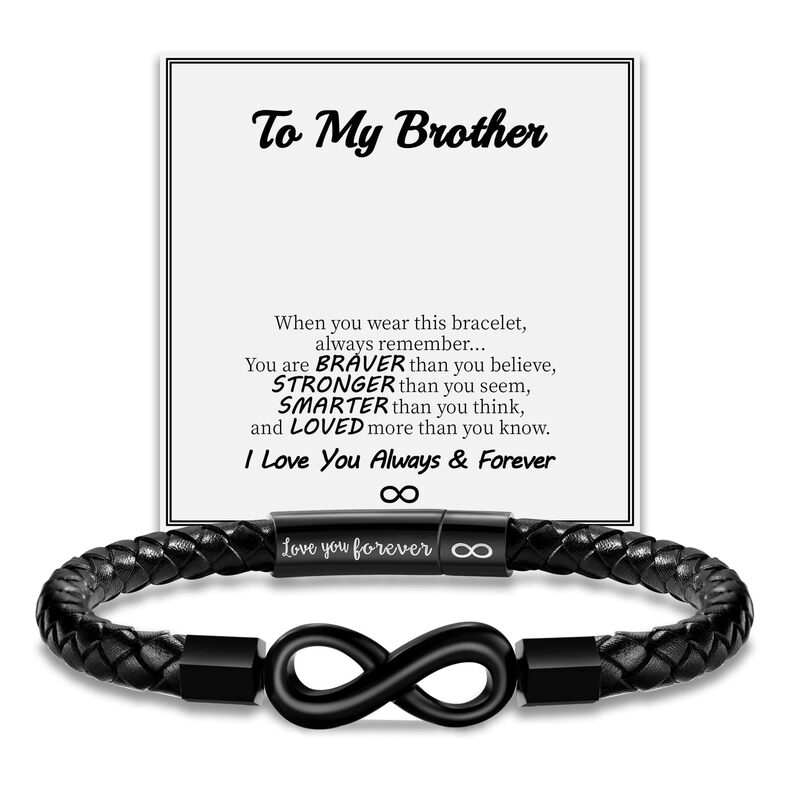 Black Infinity Symbol Bracelet with Braided Leather Magnetic Clasp, Customizable with Engraving, Infinity Symbol Leather Bracelet Black Infinity Symbol Bracelet with Braided Leather Magnetic Clasp, Customizable with Engraving, Infinity Symbol Leather Bracelet