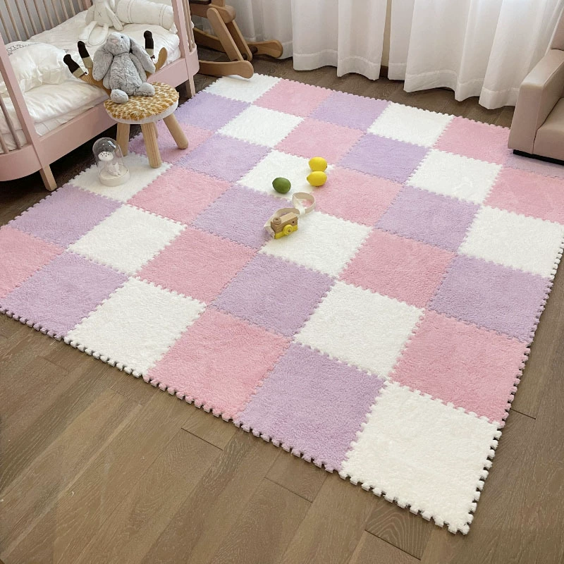 Sub-cut carpet, bedroom bedside blanket, large-area children's foam floor mat, plush, stain-resistant, fully spliced