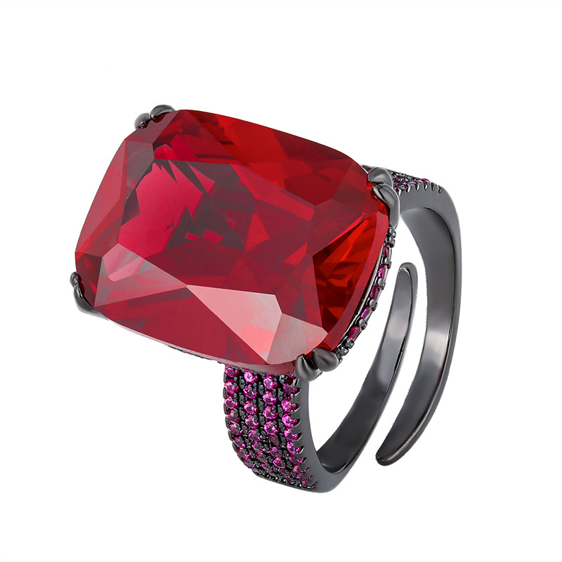 Otoño e invierno nuevo estilo Zhuang Shengsheng joyería fondo de cobre chapado en oro simulación de moda anillo de corindón rojo piedra principal femenina 15*20
