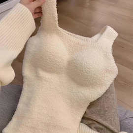仅用于产品展示勿拍-彷羊羔毛绒吊带背心女带胸垫马甲打底衫西装