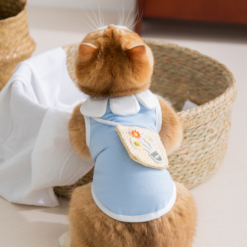 Gato primavera y verano chaleco de flores de sol gatito collar pétalos de flores ropa de dos patas para mascotas de verano transpirable