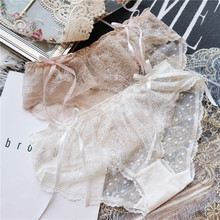 新款日单透明波点蕾丝网纱内裤女性感透气低腰小裙子三角裤0435