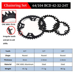 BUCKLOS mountain bike chainring 64/104BCD three-disc 44/32/22T multi-disc 9-speed 10-speed chainring