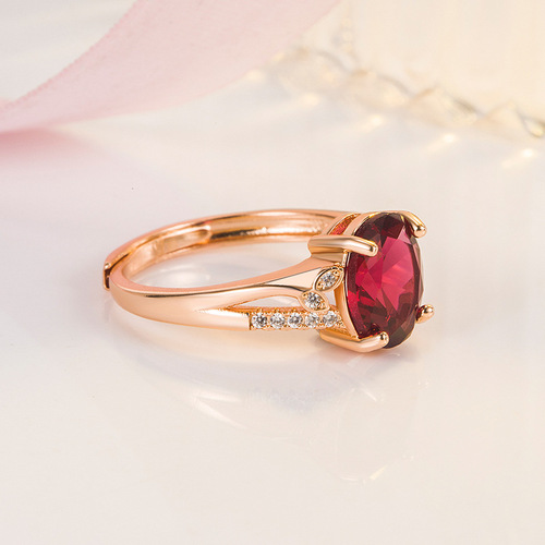 wish hot selling rose gold diamond rose red zircon ring women's cross-border ruby ​​wedding ring jewelry wholesale