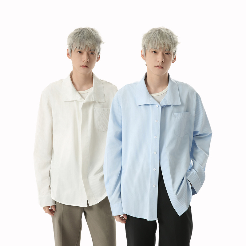 MTLCLOTHES Men's | Blue Striped Shirt Spring New Loose Lazy Style Casual All-match Shirt Trendy