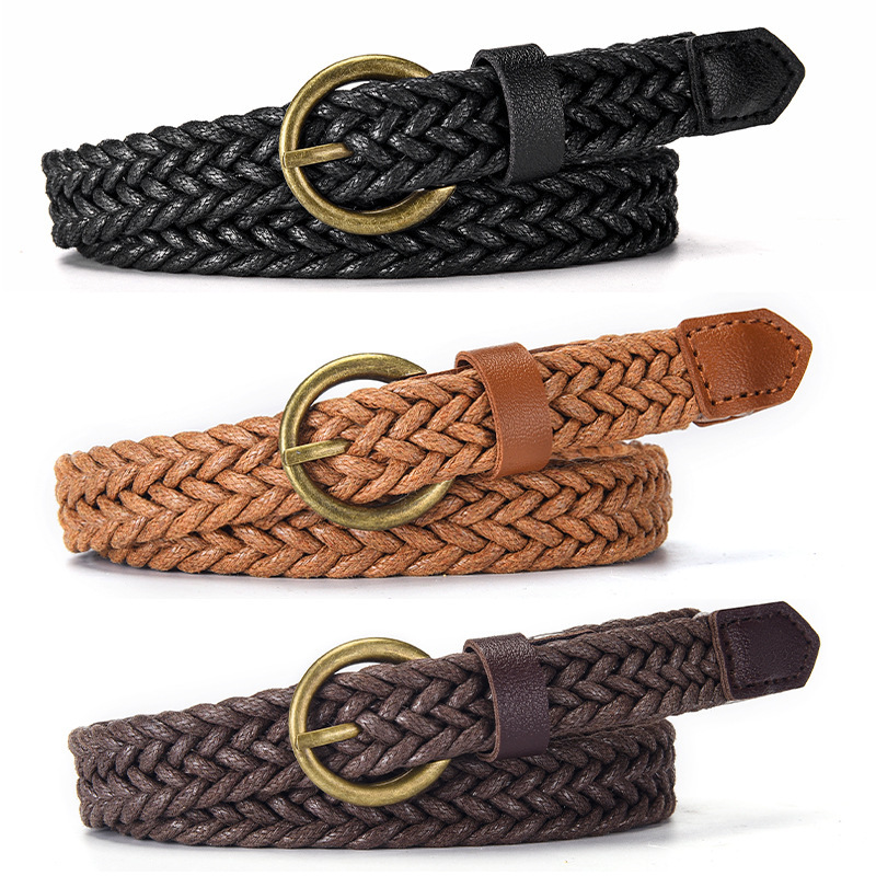 New fashion wax rope woven thin belt with suit dress shirt non-perforated belt factory direct sales