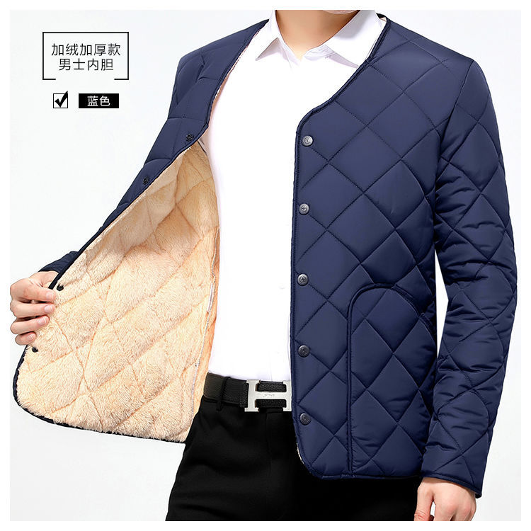 Abrigo de algodón acolchado de mediana edad y anciano 2023 Otoño e Invierno Nuevo abrigo cálido informal acolchado de algodón grueso con forro polar para hombres