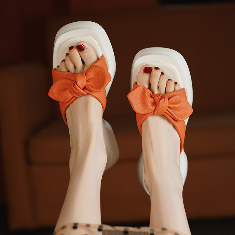 Ženske ljetne papuče s ružičastom mašnom i debelim potplatom, modne sandale i papuče na platformi_voghion.com