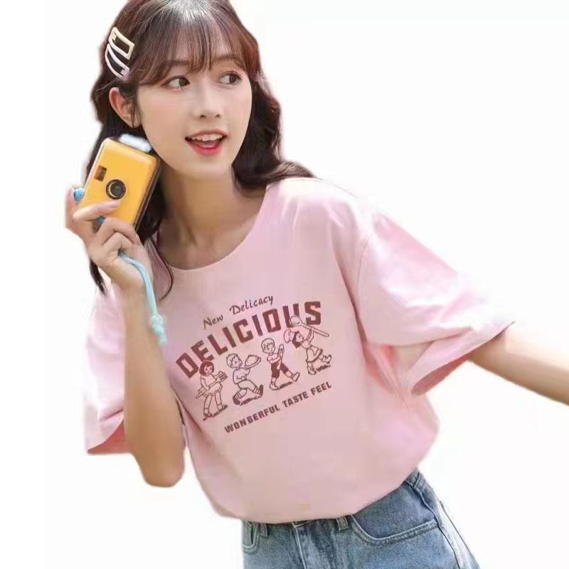 new pattern T-shirt Printed logo Class clothes Party Short sleeved work clothes T-shirt pattern diy Off the shoulder half sleeve T-Shirt