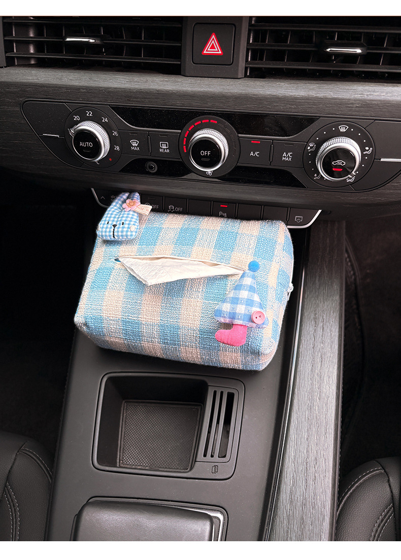 Creative Cartoon Plaid Bear Car Seat Back Hanging Paper Box Car Armrest Box Tissue Box Car Tissue Bag