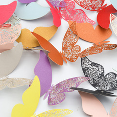 跨境外貿3D立體珠光紙蝴蝶仿真鏤空蝴蝶 冰箱婚慶家居partty裝飾