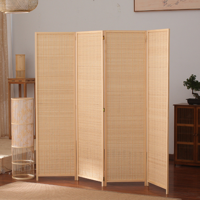 Chinese-style bamboo woven screen, living room room bedroom mobile folding screen minimalist modern folding partition wall for privacy home use