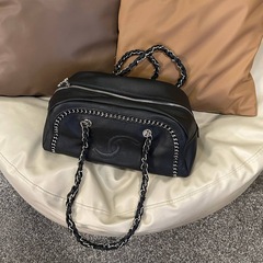 jennie同款高级感中古小香风vintage链条单肩包保龄球包美式时髦