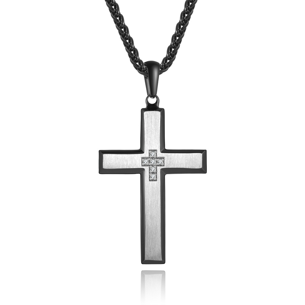 New Stainless Steel Men's Necklace with Diagonal Edge Clothing Cross for Men and Women's Couple Pendant Accessories_voghion.com