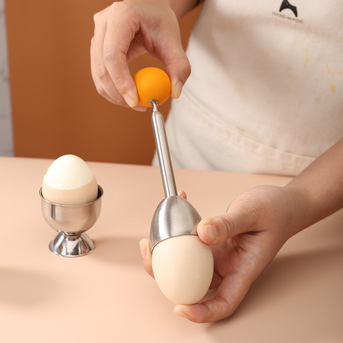 Factory direct sales breakfast tool 304 stainless steel egg cutter egg shell opener with egg tray set creative egg opening