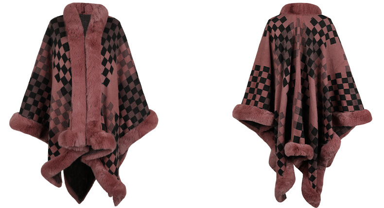 Dames bontkraag cape verdikt warme gebreide mantel_voghion.com