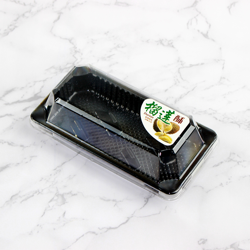 Caja de embalaje de 2 / 5 cápsulas de tortilla de durian transparente rectangular trapezoidal succionada horneado West Point desechable 609 caja de embalaje