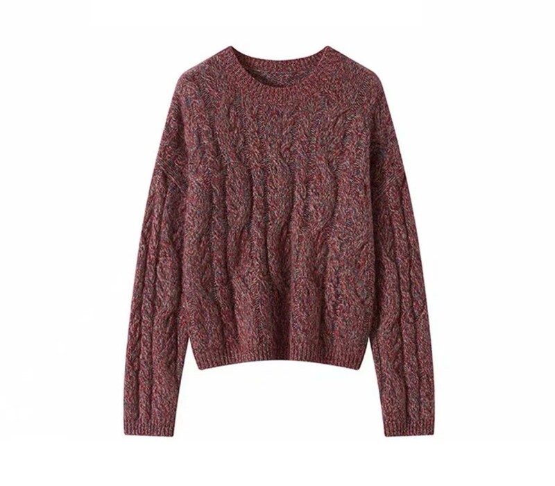 Fashion 2025 Autumn and Winter New Style Alalana Thickeneded Twisted Knitted Knitwear Women's Round Neck 100 Wool Pullover Knitwear