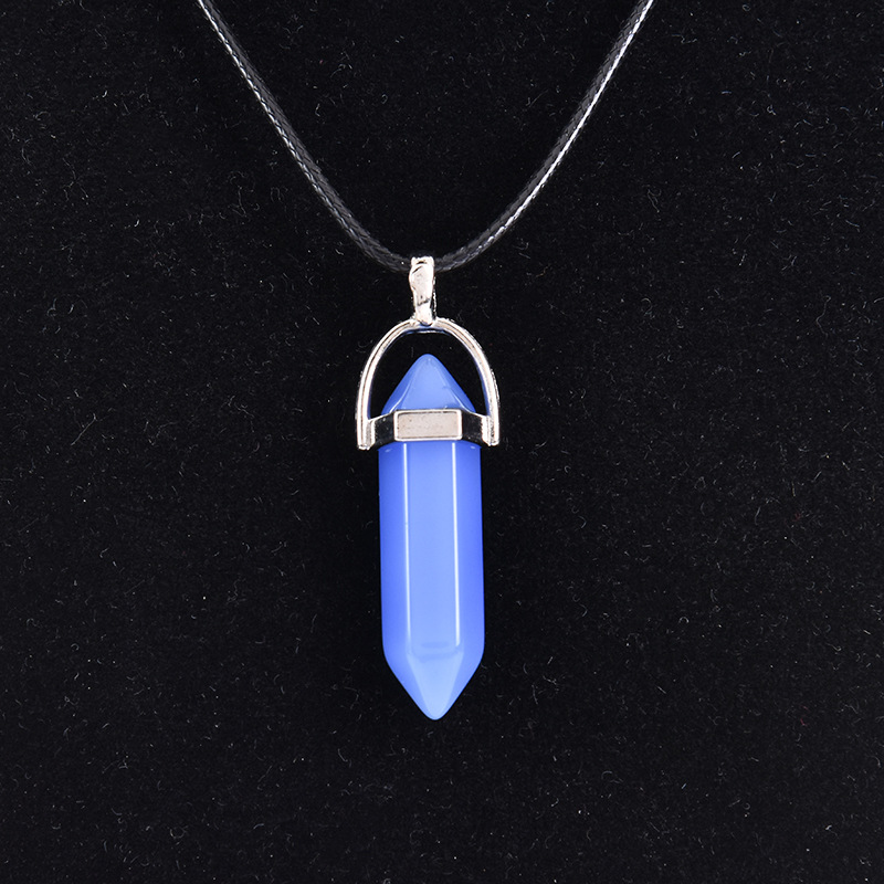 Cristal natural ágata columna hexagonal colgante diamante bala collar al por mayor cuarzo punto colgante