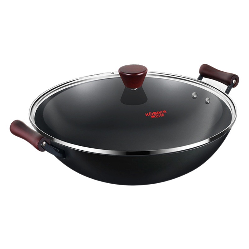 Kangbach sartén de hierro antiadherente wok oficial insignia de doble oreja wok estufa de gas del hogar wok de fondo redondo especial 40