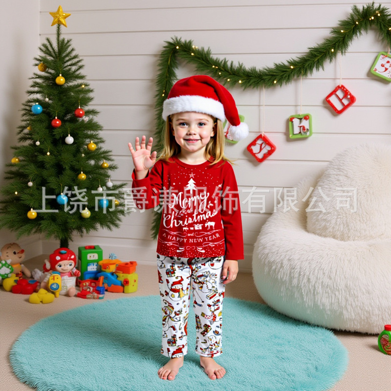 2025欧美跨境亚马逊居家服圣诞雪人亲子装3D印花圆领长袖睡衣套装|undefined