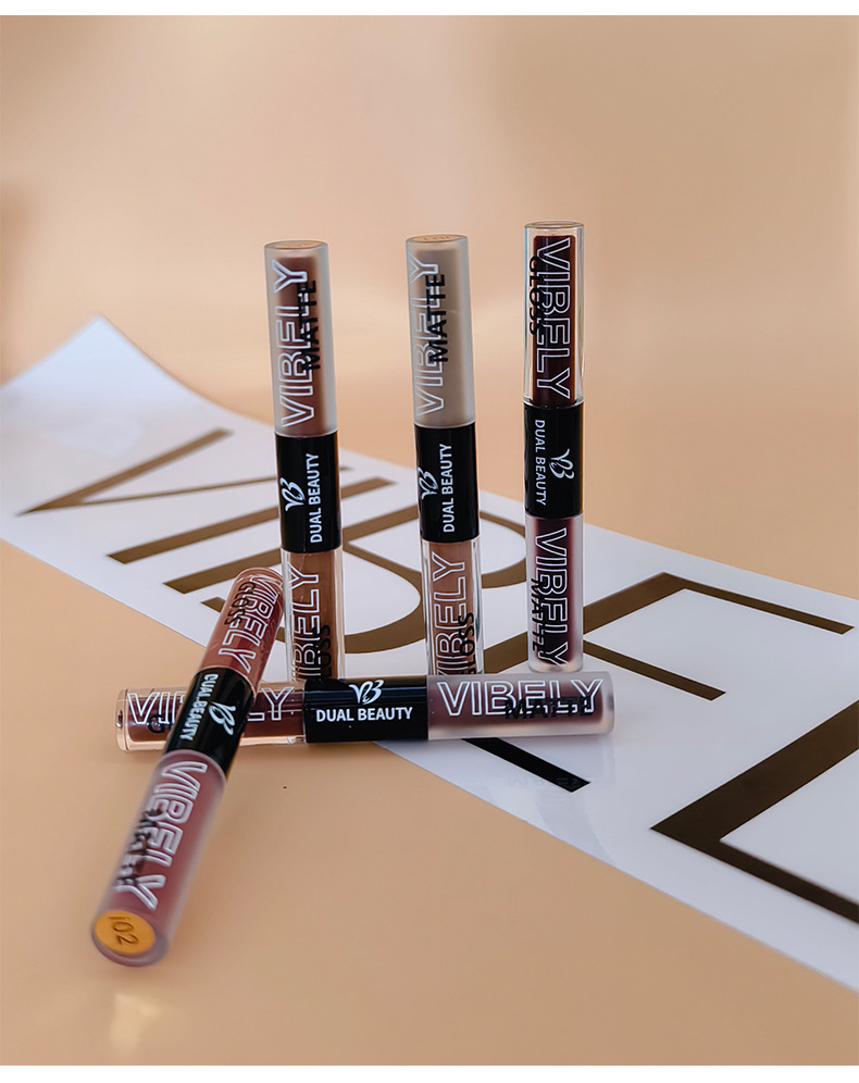 VIBELY, a double-headed water gloss mirror lip gloss, matte non-stick cup, matte lip gloss, whitening, film-forming and lip setting undefined