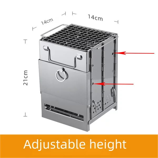 Liftable square wood stove stainless steel folding barbecue outdoor camping barbecue charcoal bonfire grill