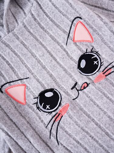 2025 Spring and Autumn New Girl's Dress with Hooded Long Sleeve Cartoon Cat Cute Fashion Casual Medium Length Dress Cross-border