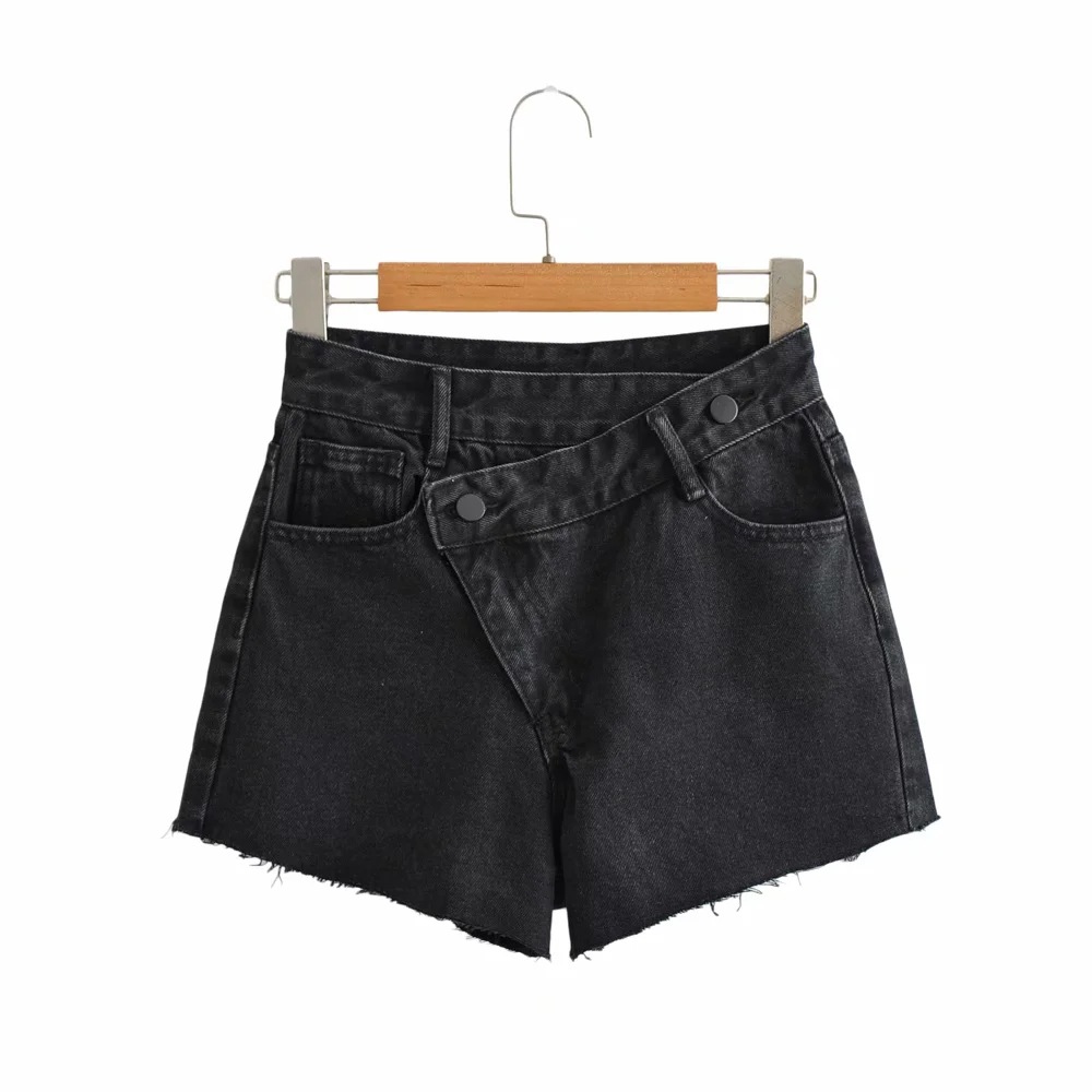 irregular frayed denim shorts NSHS52077