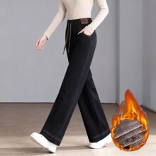 加绒加厚2025新款外穿高腰弹力休闲宽松大码中老年妈妈仿牛仔裤