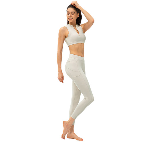 Spring and summer zipper stand collar fitness vest with chest pad hollow nude sports bra yoga running top 22737