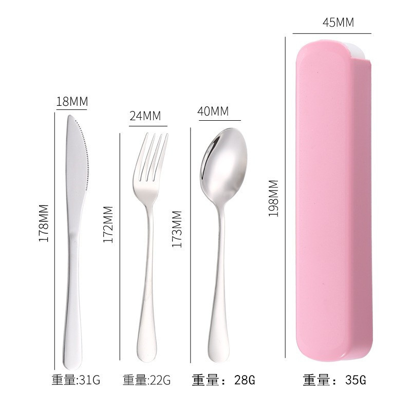 Juego portátil de cubiertos de acero inoxidable, incluye cuchillo, tenedor y cuchara, ideal para estudiantes o camping