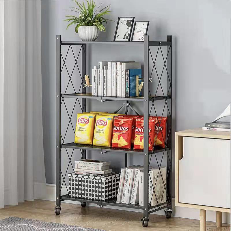 Installation-free Folding Mobile Multi-layer Shelf Rotating Storage Rack Kitchen Storage Rack Floor Bedroom Living Room Storage Rack