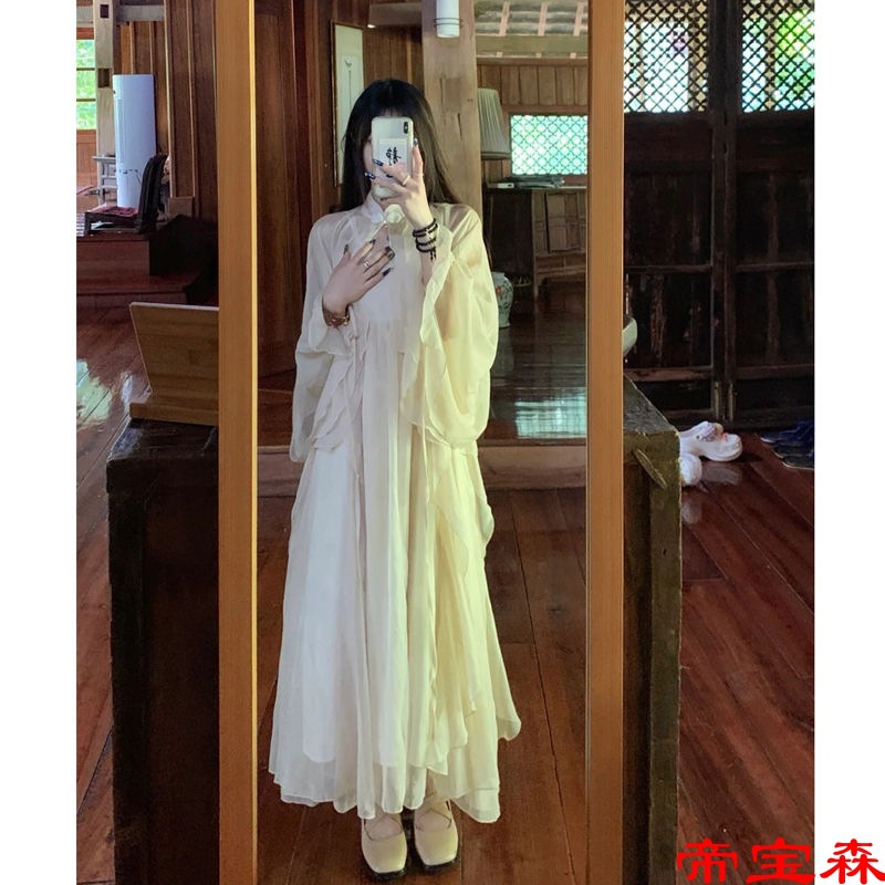 中国风套装女装秋季2022新款很仙的外搭防晒开衫吊带连衣裙两件套|ms