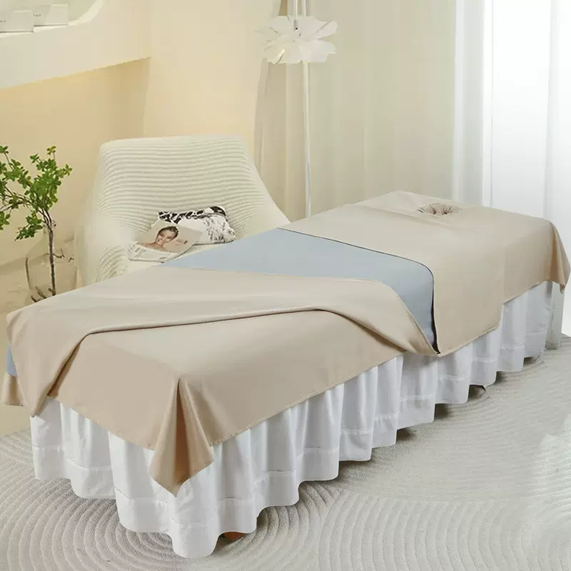 美容床单美容院专用床单纯色棉质隔脏罩快干推拿按摩床罩抗皱带洞