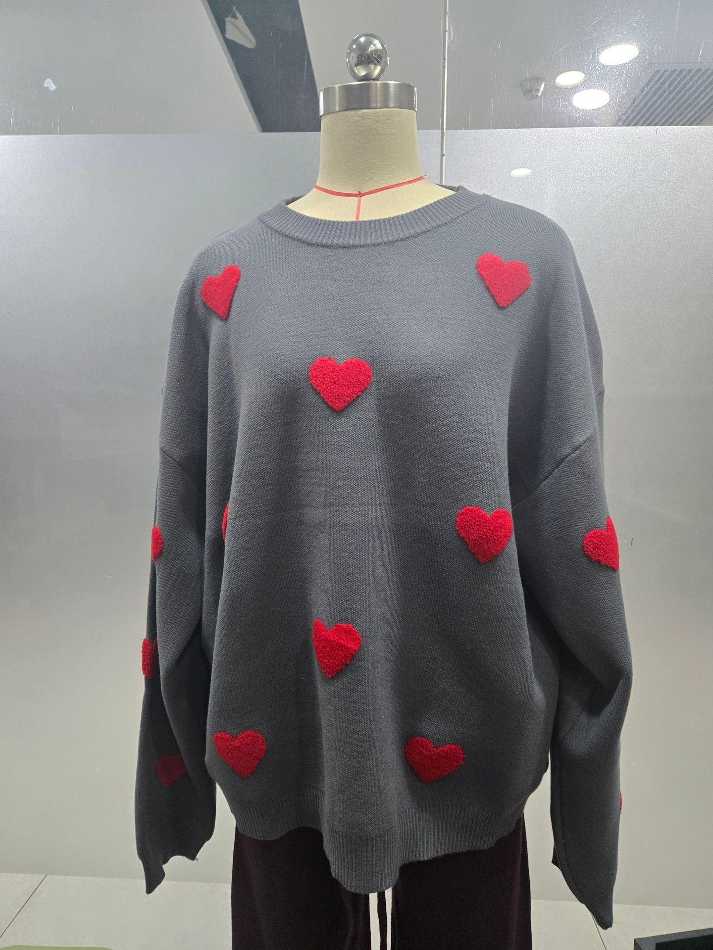Damen Boyfriend Pullover Mit Herzstickerei Und Rippstrick Design_voghion.com